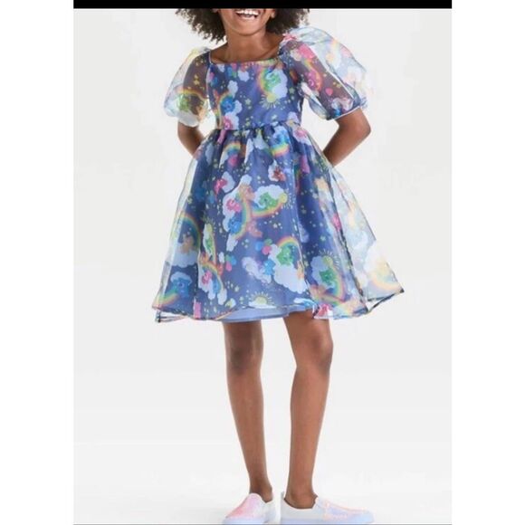 Care Bears kids' girls' XXL blue organza puffy sleeve dress up party fun - Picture 1 of 7